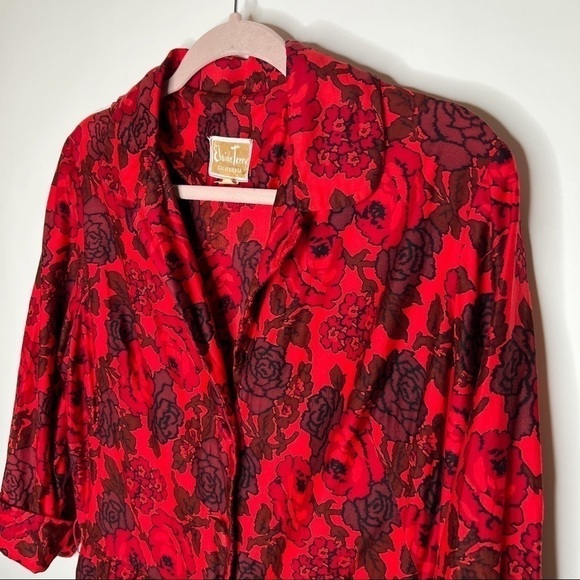 Vintage Floral Midi Dress Red Button Front 60s Sheath Elaine Terry Size Medium - Picture 3 of 13